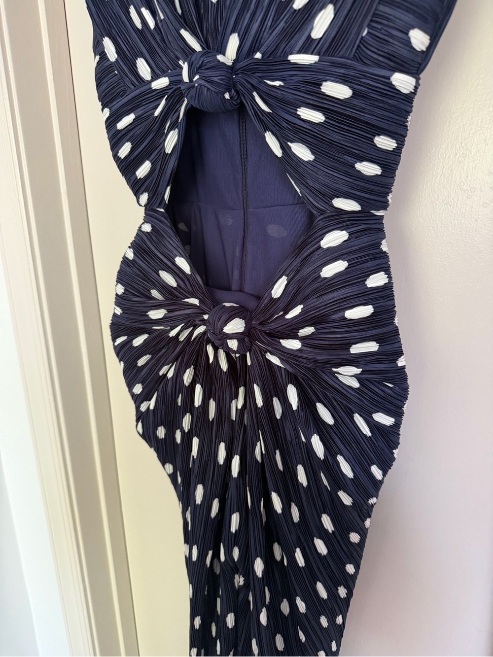 Cult Gaia Aira Navy Polka Dot Twist-Front Cutout Midi Dress Size 0 - Picture 6 of 13